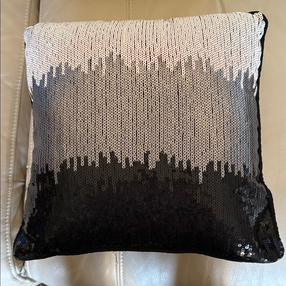 Beautiful Black, Gray and White Sequin Pillow. Used only as decoration